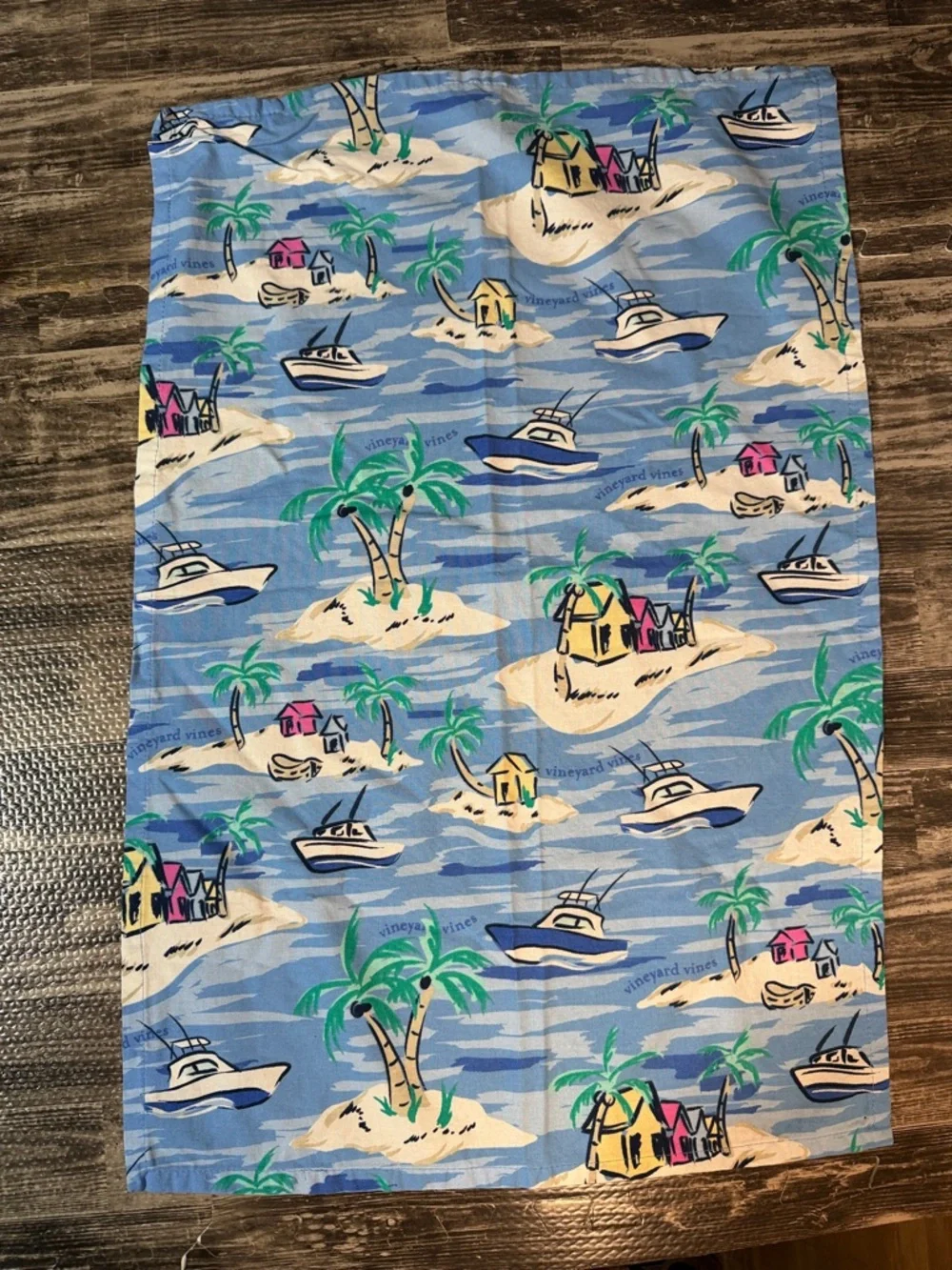 Vineyard Vines Blue Tropical Boat & Palm Print Kitchen Towel Set